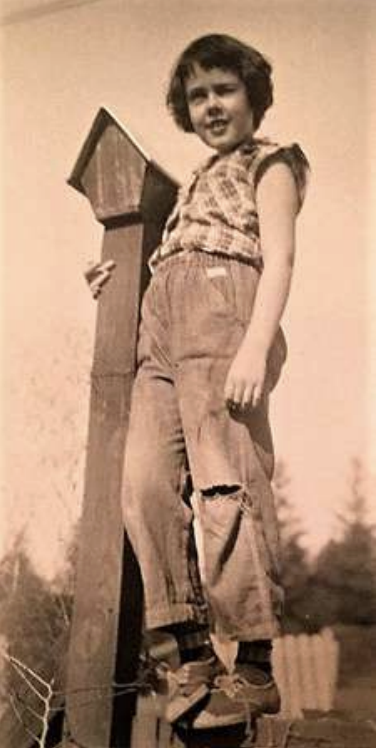 Sepia photo of young girl standing on a fence